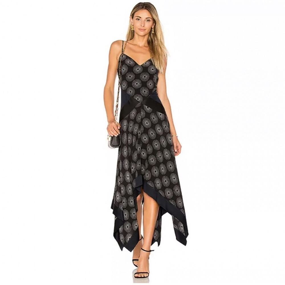 Diane Von Furstenberg Sleeveless Scarf Hem Silk Dress in Black & Navy Sz 12